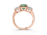 Rose gold Three-Stone Fancy Green Princess Cut Cut Diamond Engagement Ring with Flat Band and Four-Prong Setting_15