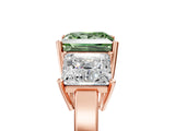 Rose gold Three-Stone Fancy Green Princess Cut Cut Diamond Engagement Ring with Flat Band and Four-Prong Setting_17