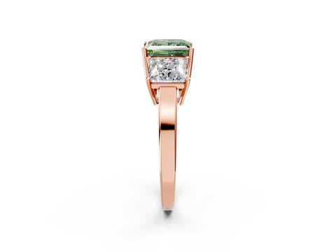 Rose gold Three-Stone Fancy Green Princess Cut Cut Diamond Engagement Ring with Flat Band and Four-Prong Setting_2