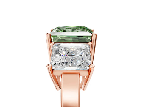 Rose gold Three-Stone Fancy Green Princess Cut Cut Diamond Engagement Ring with Flat Band and Four-Prong Setting_5