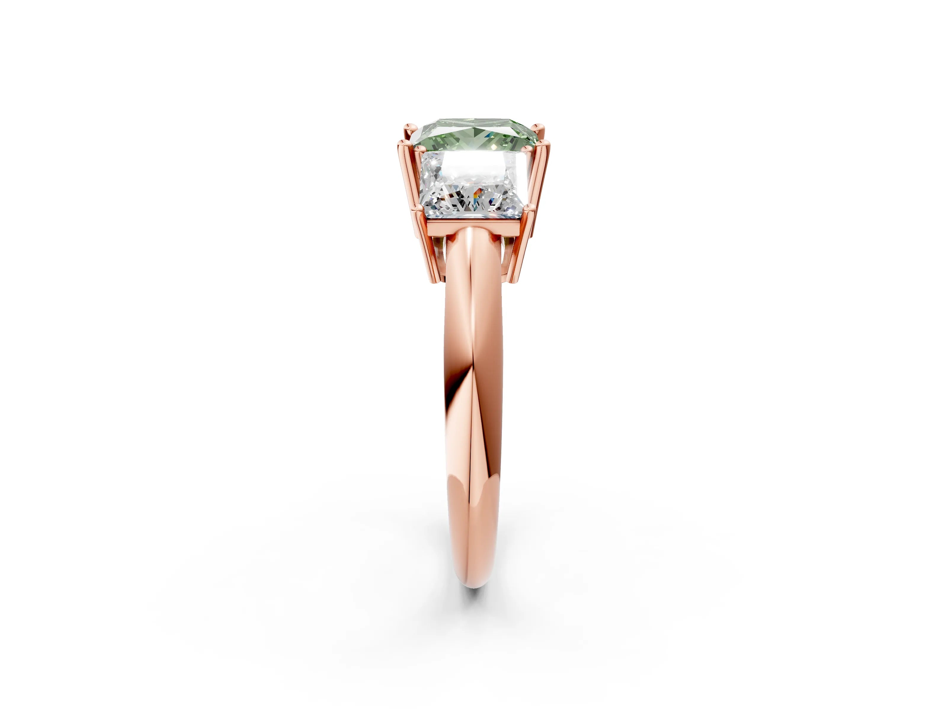 Rose gold Three-Stone Fancy Green Princess Cut Cut Diamond Engagement Ring with Prong Setting on a White Gold Band_38
