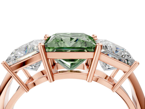Rose gold Three-Stone Fancy Green Princess Cut Cut Diamond Engagement Ring with Prong Setting on a White Gold Band_4