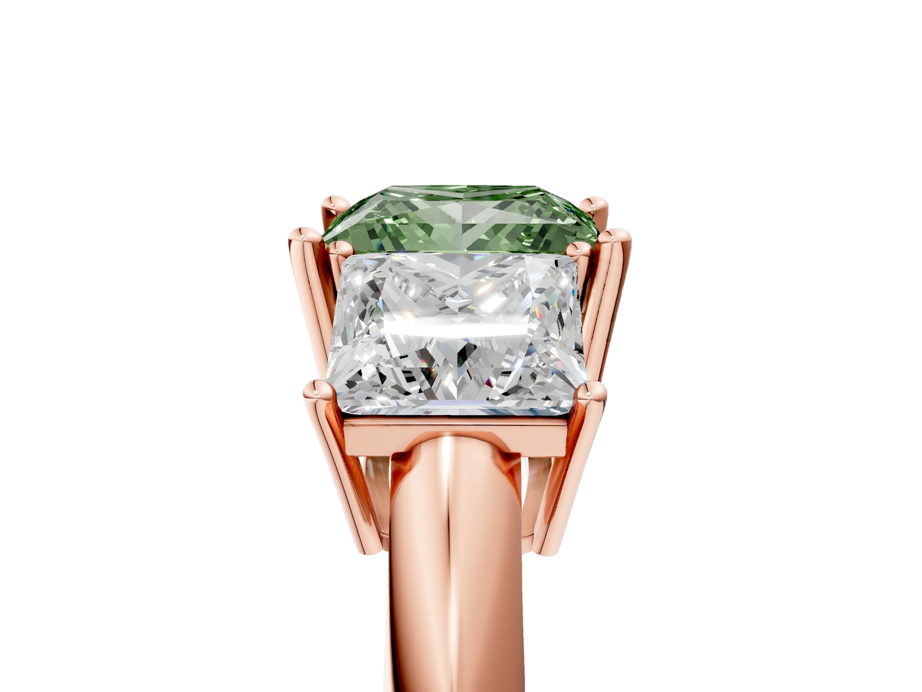 Rose gold Three-Stone Fancy Green Princess Cut Cut Diamond Engagement Ring with Prong Setting on a White Gold Band_5