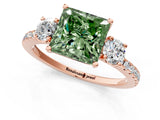 Rose gold Three-Stone Fancy Green Princess Cut Cut Diamond Pavé Band with Prong Setting_16