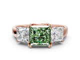 Rose gold Three-Stone Fancy Green Princess Cut Cut Diamond Ring with Channel Set Band and Four-Prong Setting_24