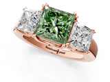 Rose gold Three-Stone Fancy Green Princess Cut Cut Diamond Ring with Channel Set Band and Four-Prong Setting_25