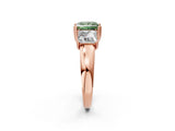 Rose gold Three-Stone Fancy Green Princess Cut Cut Diamond Ring with Channel Set Band and Four-Prong Setting_26