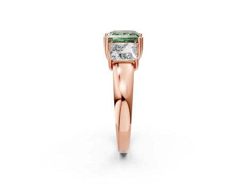 Rose gold Three-Stone Fancy Green Princess Cut Cut Diamond Ring with Channel Set Band and Four-Prong Setting_2