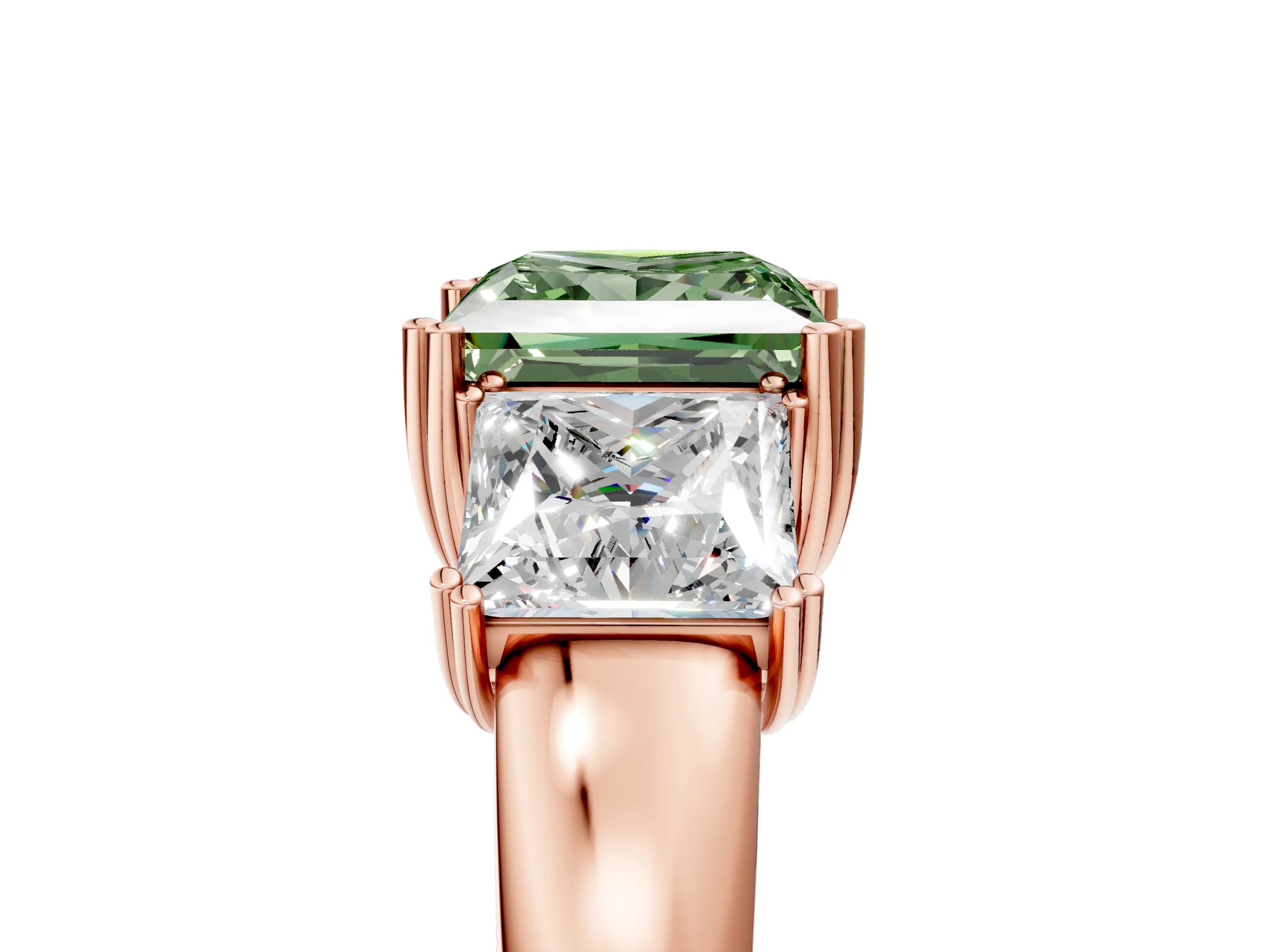 Rose gold Three-Stone Fancy Green Princess Cut Cut Diamond Ring with Channel Set Band and Four-Prong Setting_5