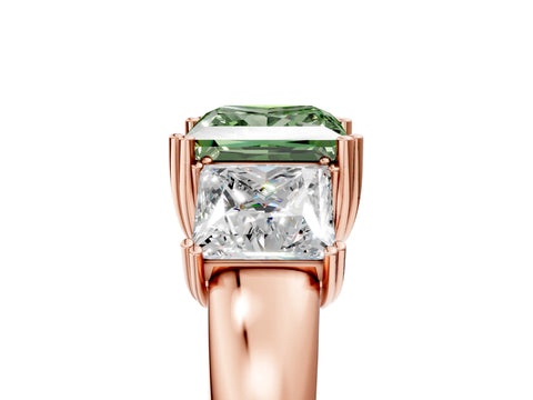 Rose gold Three-Stone Fancy Green Princess Cut Cut Diamond Ring with Channel Set Band and Four-Prong Setting_5