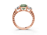 Rose gold Three-Stone Fancy Green Princess Cut Cut Diamond Ring with Channel-Set Band and Prong Setting_3