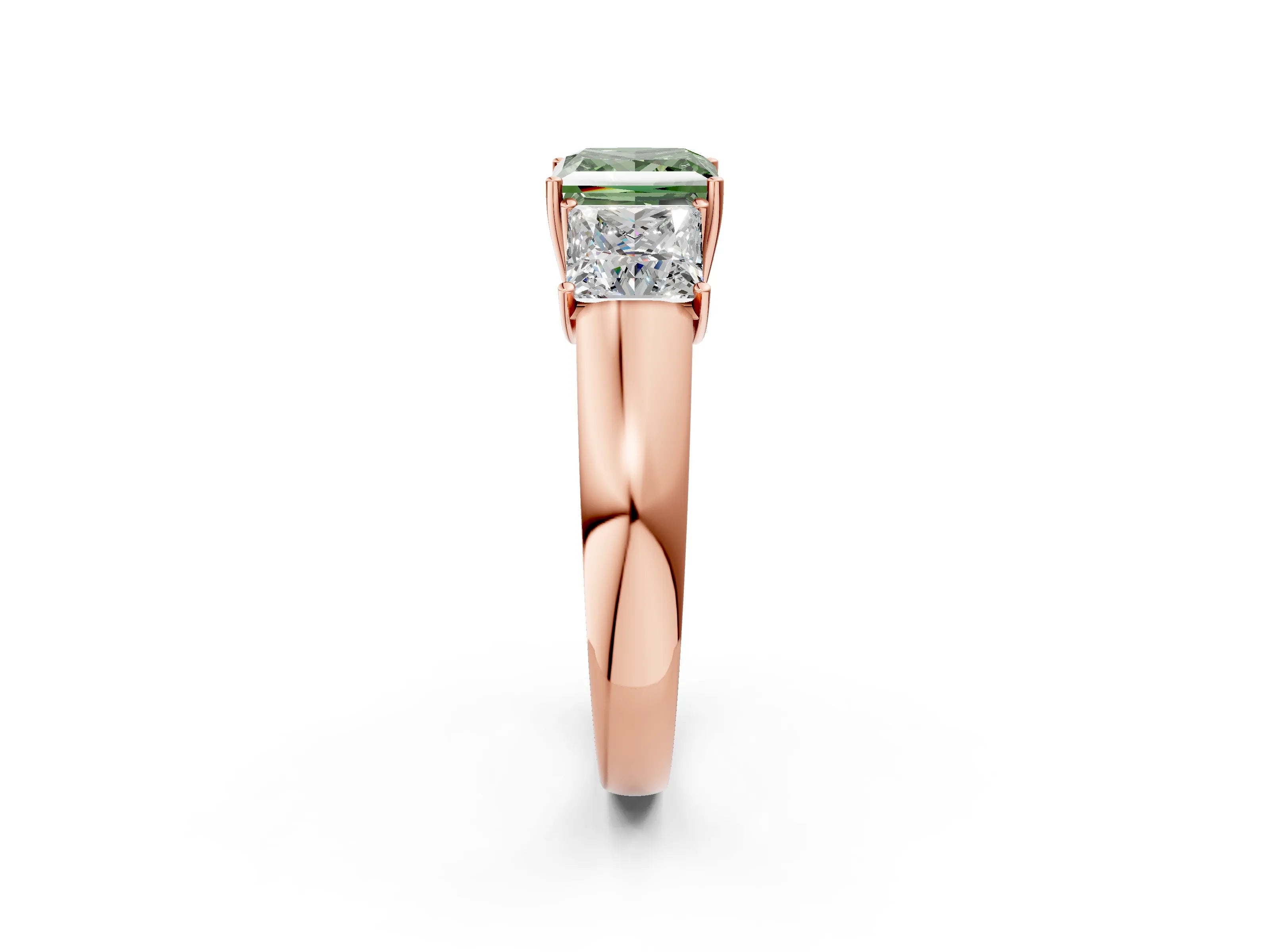 Rose gold Three-Stone Fancy Green Princess Cut Cut Diamond Ring with Prong Setting and Classic Band_2