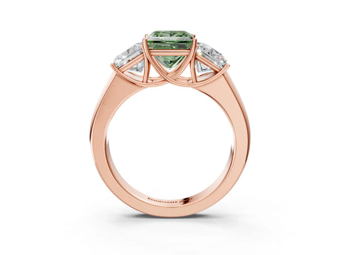 Rose gold Three-Stone Fancy Green Princess Cut Cut Diamond Ring with Prong Setting and Classic Band_3