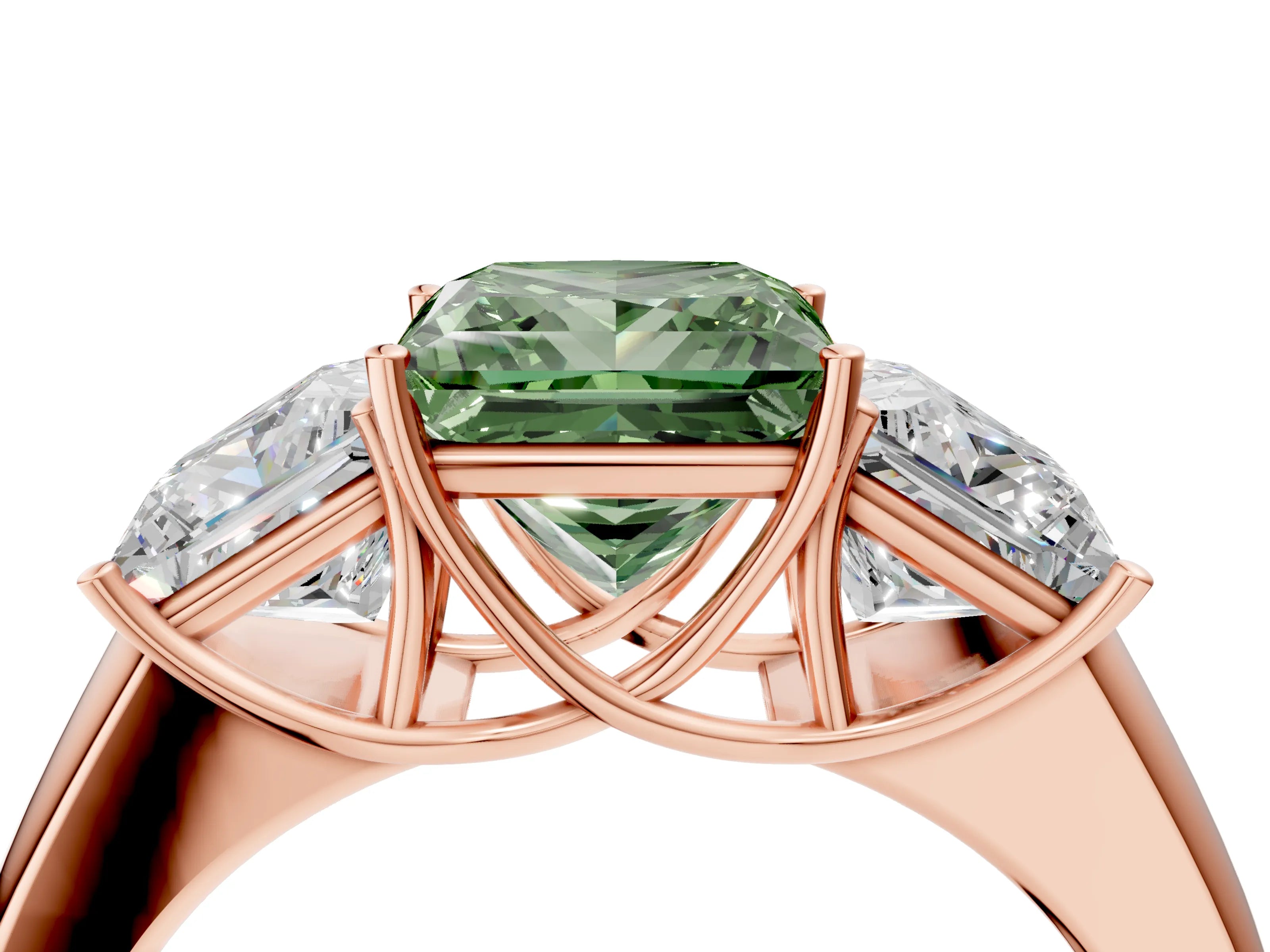 Rose gold Three-Stone Fancy Green Princess Cut Cut Diamond Ring with Prong Setting and Classic Band_4