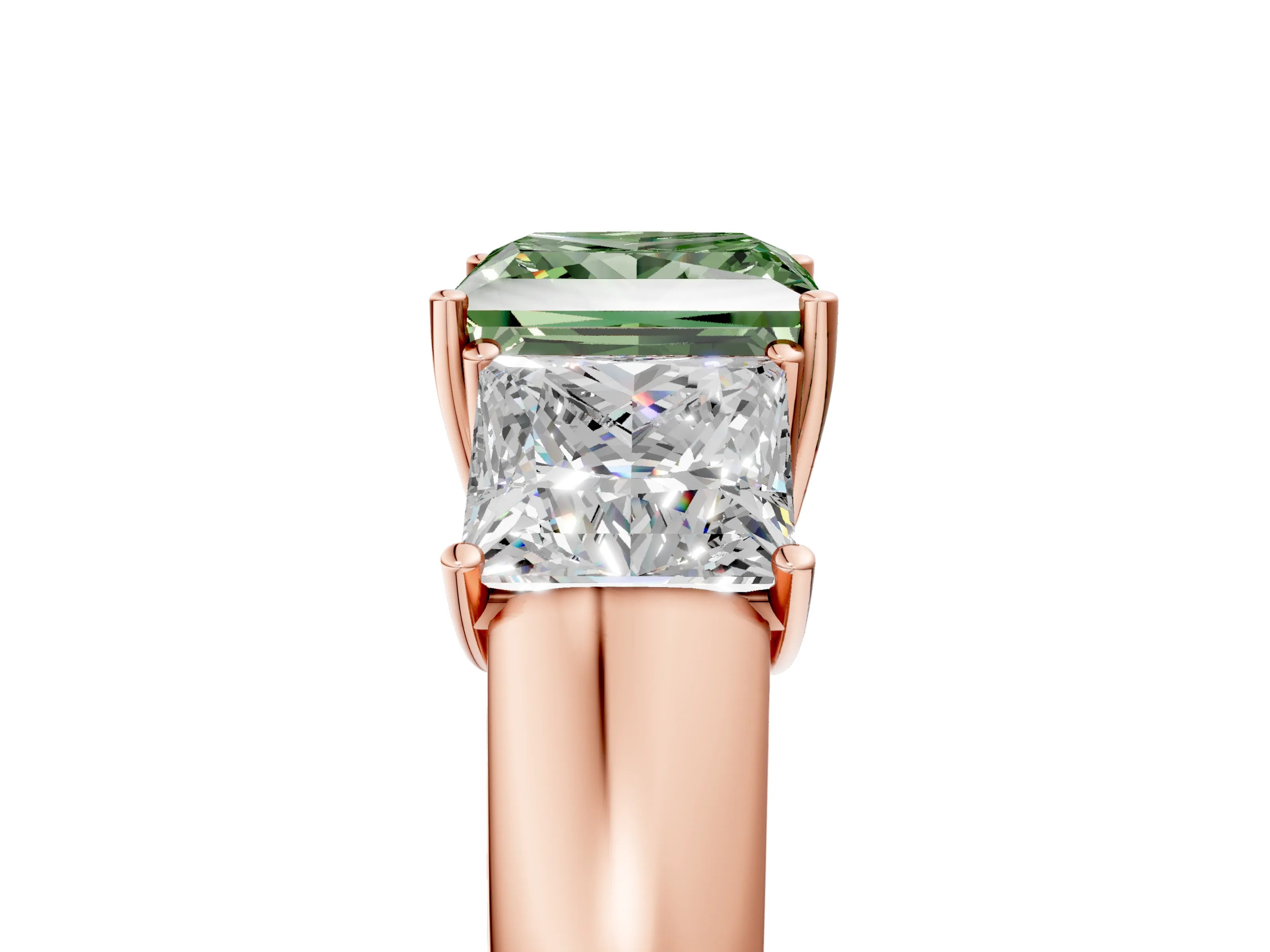 Rose gold Three-Stone Fancy Green Princess Cut Cut Diamond Ring with Prong Setting and Classic Band_5