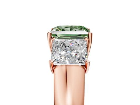 Rose gold Three-Stone Fancy Green Princess Cut Cut Diamond Ring with Prong Setting and Classic Band_5