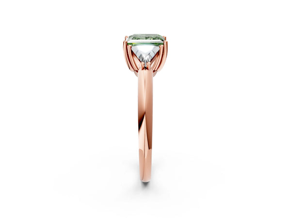 Rose Gold Princess Cut Trillion Three Stone Engagement Ring Setting for Fancy Green Center