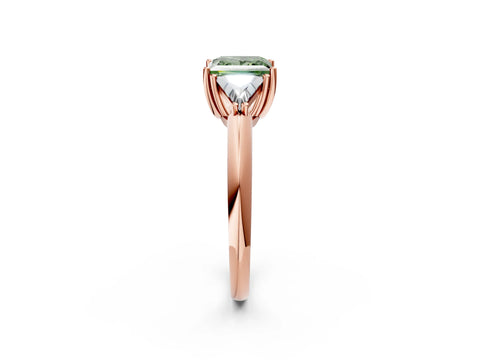 Rose gold Three-Stone Fancy Green Princess Cut Cut Diamond Ring with Trillion Side Stones and Four-Prong Setting_5