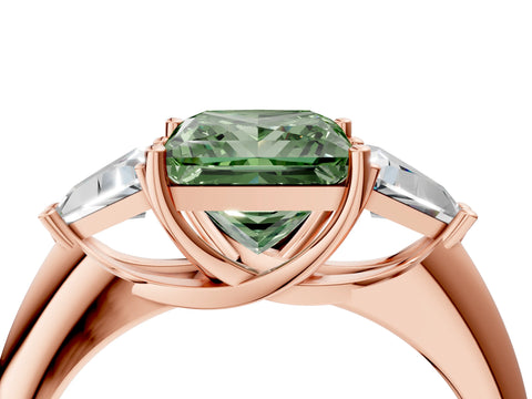 Rose gold Three-Stone Fancy Green Princess Cut Cut Diamond Ring with Trillion Side Stones and Four-Prong Setting_7