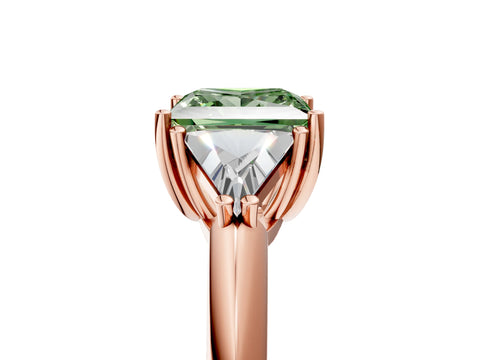 Rose gold Three-Stone Fancy Green Princess Cut Cut Diamond Ring with Trillion Side Stones and Four-Prong Setting_8