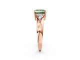 Rose gold Three-Stone Fancy Green Princess Cut Cut Diamond Ring with Trillion Side Stones on a Split Shank Band_2