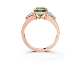 Rose gold Three-Stone Fancy Green Princess Cut Cut Diamond Ring with Trillion Side Stones on a Split Shank Band_3