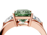Rose gold Three-Stone Fancy Green Princess Cut Cut Diamond Ring with Trillion Side Stones on a Split Shank Band_4