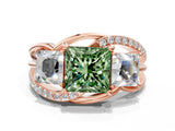 Rose gold Three-Stone Fancy Green Princess Cut Cut Diamond Split Shank Prong Set Ring