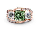 Rose gold Three-Stone Fancy Green Princess Cut Cut Diamond Split Shank Prong Set Ring_12