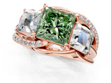 Rose gold Three-Stone Fancy Green Princess Cut Cut Diamond Split Shank Prong Set Ring_13
