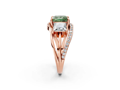 Rose gold Three-Stone Fancy Green Princess Cut Cut Diamond Split Shank Prong Set Ring_14