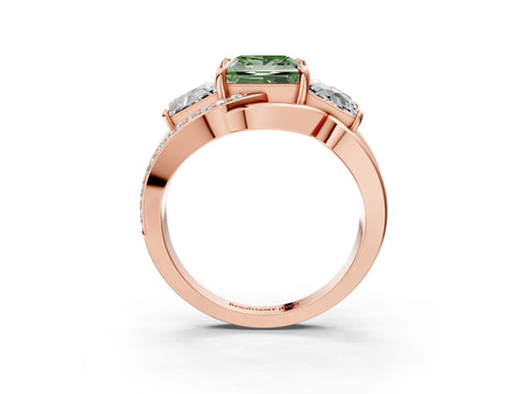 Rose gold Three-Stone Fancy Green Princess Cut Cut Diamond Split Shank Prong Set Ring_15