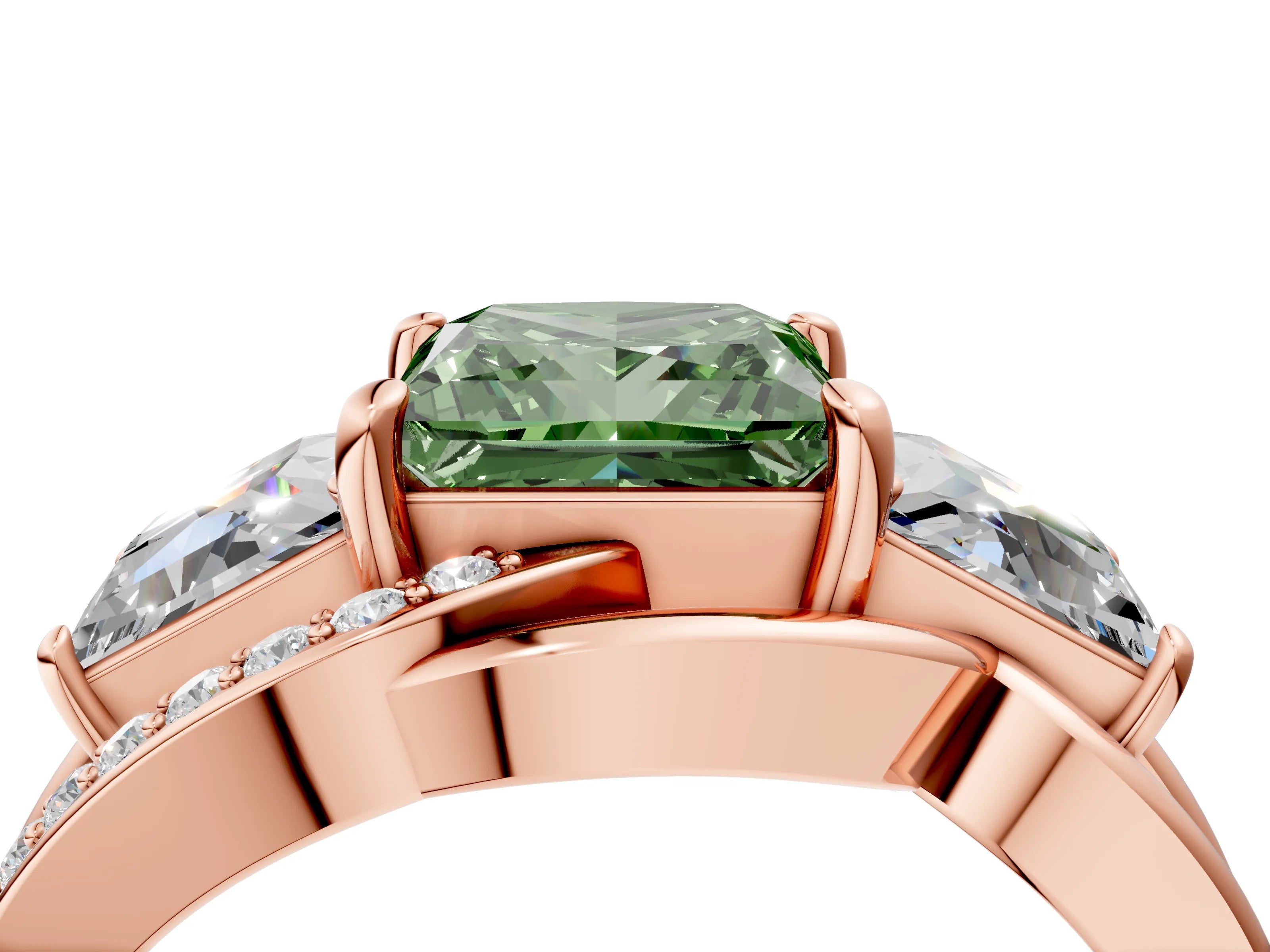 Rose gold Three-Stone Fancy Green Princess Cut Cut Diamond Split Shank Prong Set Ring_16