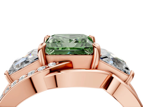Rose gold Three-Stone Fancy Green Princess Cut Cut Diamond Split Shank Prong Set Ring_16