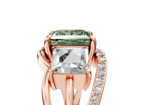 Rose gold Three-Stone Fancy Green Princess Cut Cut Diamond Split Shank Prong Set Ring_17