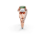 Rose gold Three-Stone Fancy Green Princess Cut Cut Diamond Split Shank Prong Set Ring_2