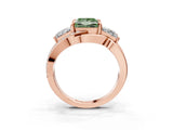 Rose gold Three-Stone Fancy Green Princess Cut Cut Diamond Split Shank Prong Set Ring_3