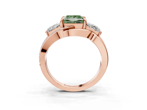 Rose gold Three-Stone Fancy Green Princess Cut Cut Diamond Split Shank Prong Set Ring_3