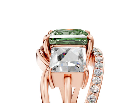 Rose gold Three-Stone Fancy Green Princess Cut Cut Diamond Split Shank Prong Set Ring_5