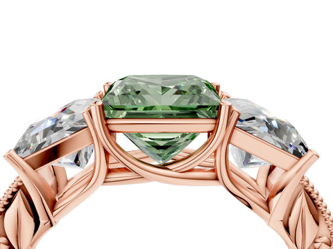 Rose gold Three-Stone Fancy Green Princess Cut Cut Milgrain Pavé Engagement Ring_4