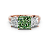 Rose gold Three-Stone Fancy Green Princess Cut Cut Solitaire Ring with Classic Prong Setting