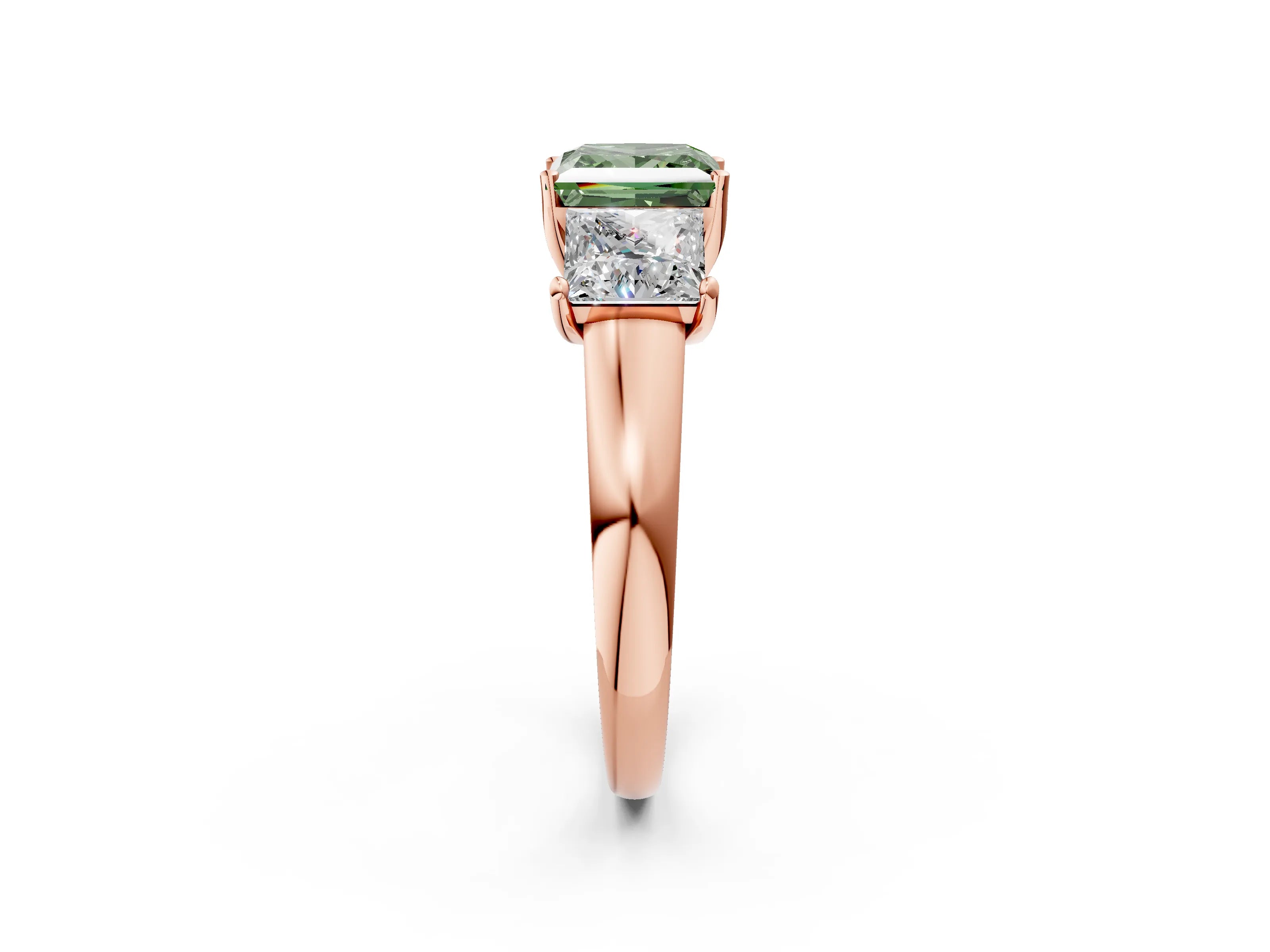 Rose gold Three-Stone Fancy Green Princess Cut Cut Solitaire Ring with Classic Prong Setting_2