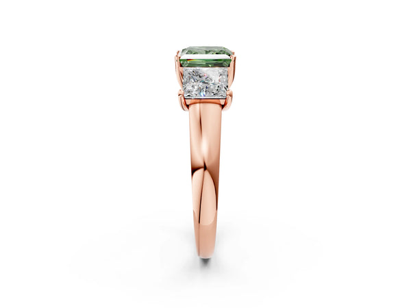 Rose gold Three-Stone Fancy Green Princess Cut Cut Solitaire Ring with Classic Prong Setting