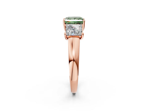 Rose gold Three-Stone Fancy Green Princess Cut Cut Solitaire Ring with Classic Prong Setting_2