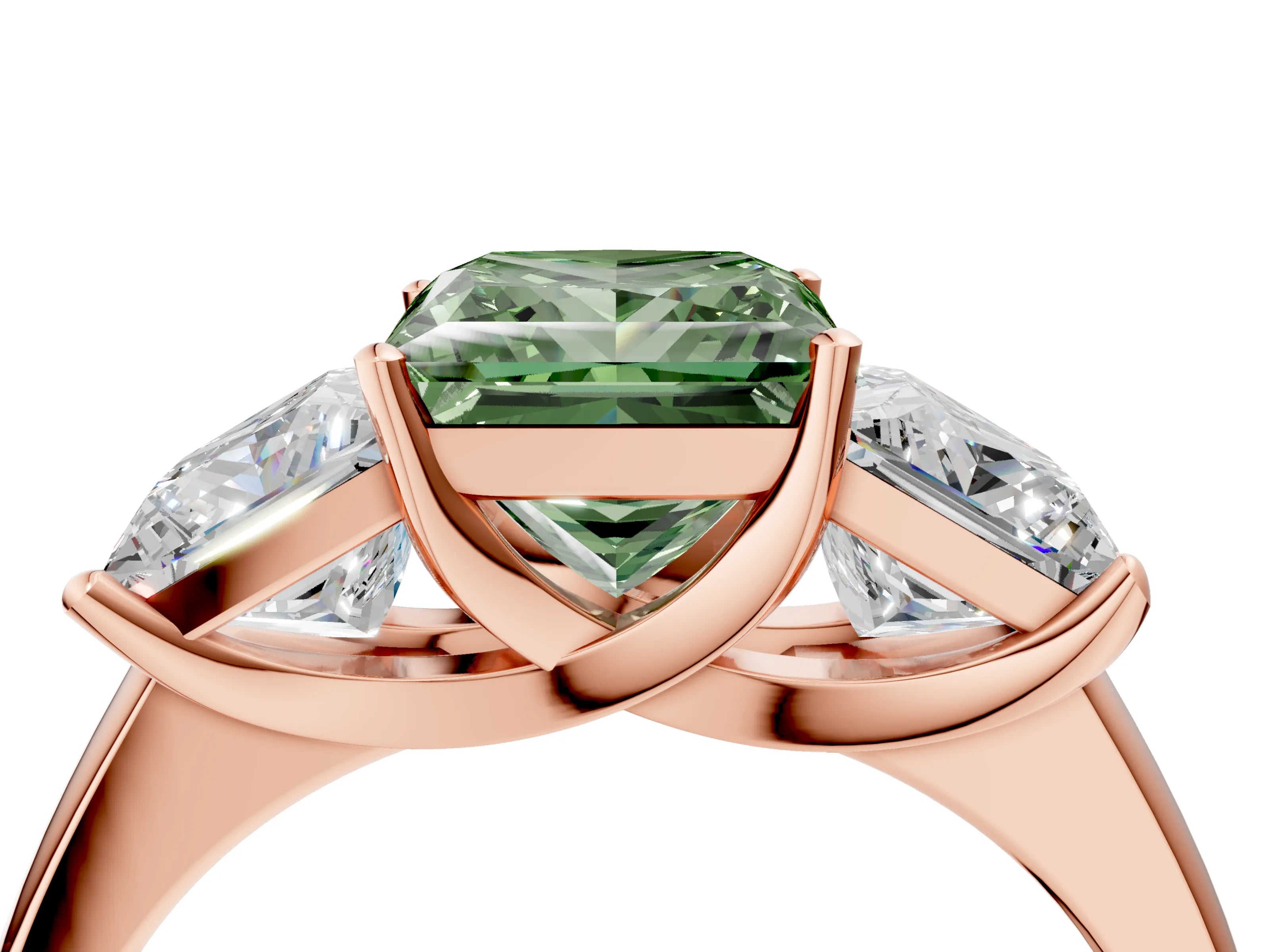 Rose gold Three-Stone Fancy Green Princess Cut Cut Solitaire Ring with Classic Prong Setting_4