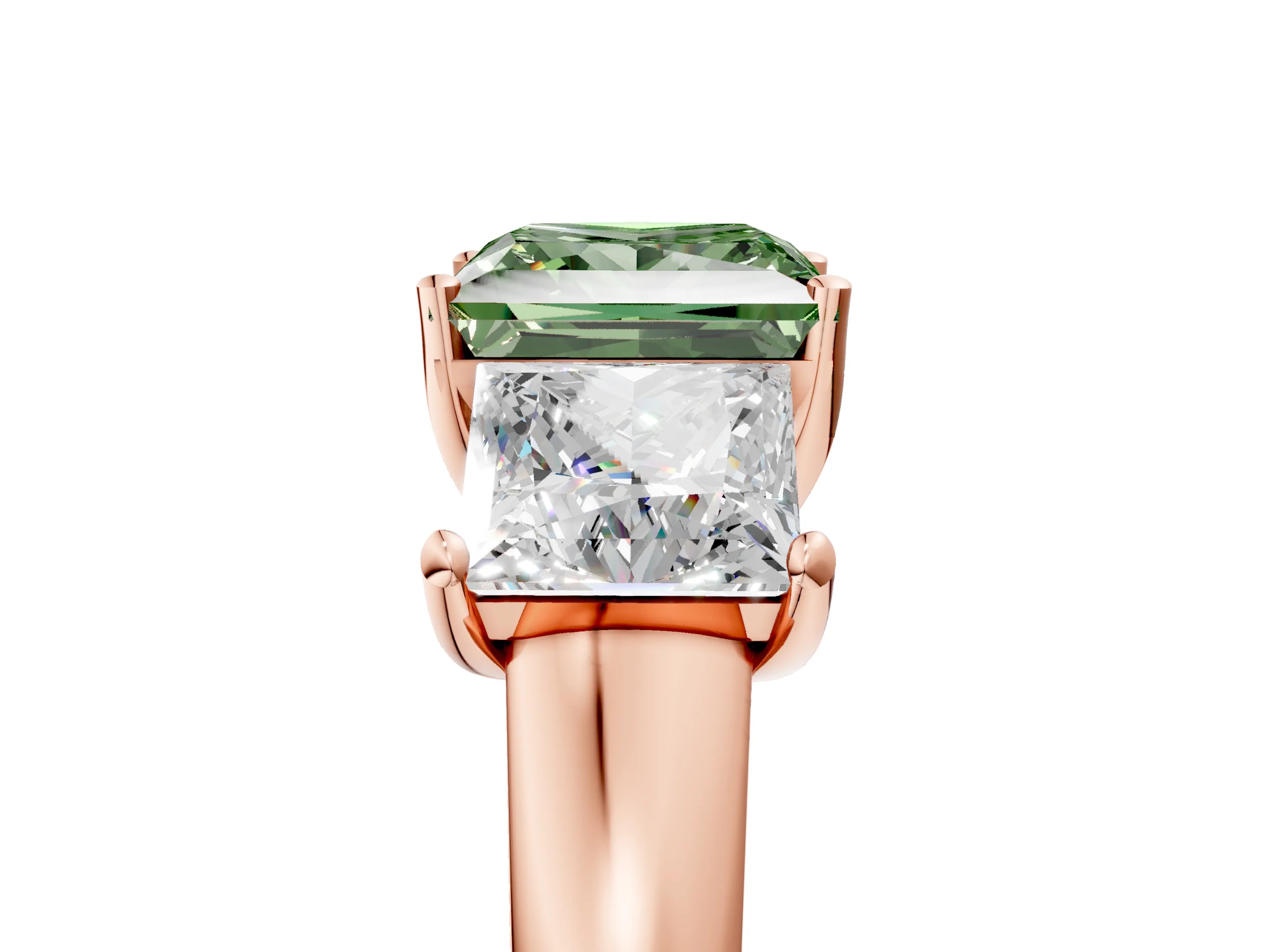 Rose gold Three-Stone Fancy Green Princess Cut Cut Solitaire Ring with Classic Prong Setting_5