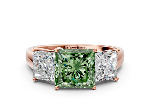 Rose gold Three-Stone Fancy Green Princess Cut Cut Solitaire Ring with Classic Prong Setting