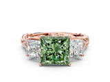 Rose gold Three-Stone Fancy Green Princess Cut Diamond Braided Band Ring with Four-Prong Setting_37