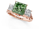 Rose gold Three-Stone Fancy Green Princess Cut Diamond Braided Band Ring with Four-Prong Setting_38