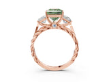 Rose gold Three-Stone Fancy Green Princess Cut Diamond Braided Band Ring with Four-Prong Setting_40